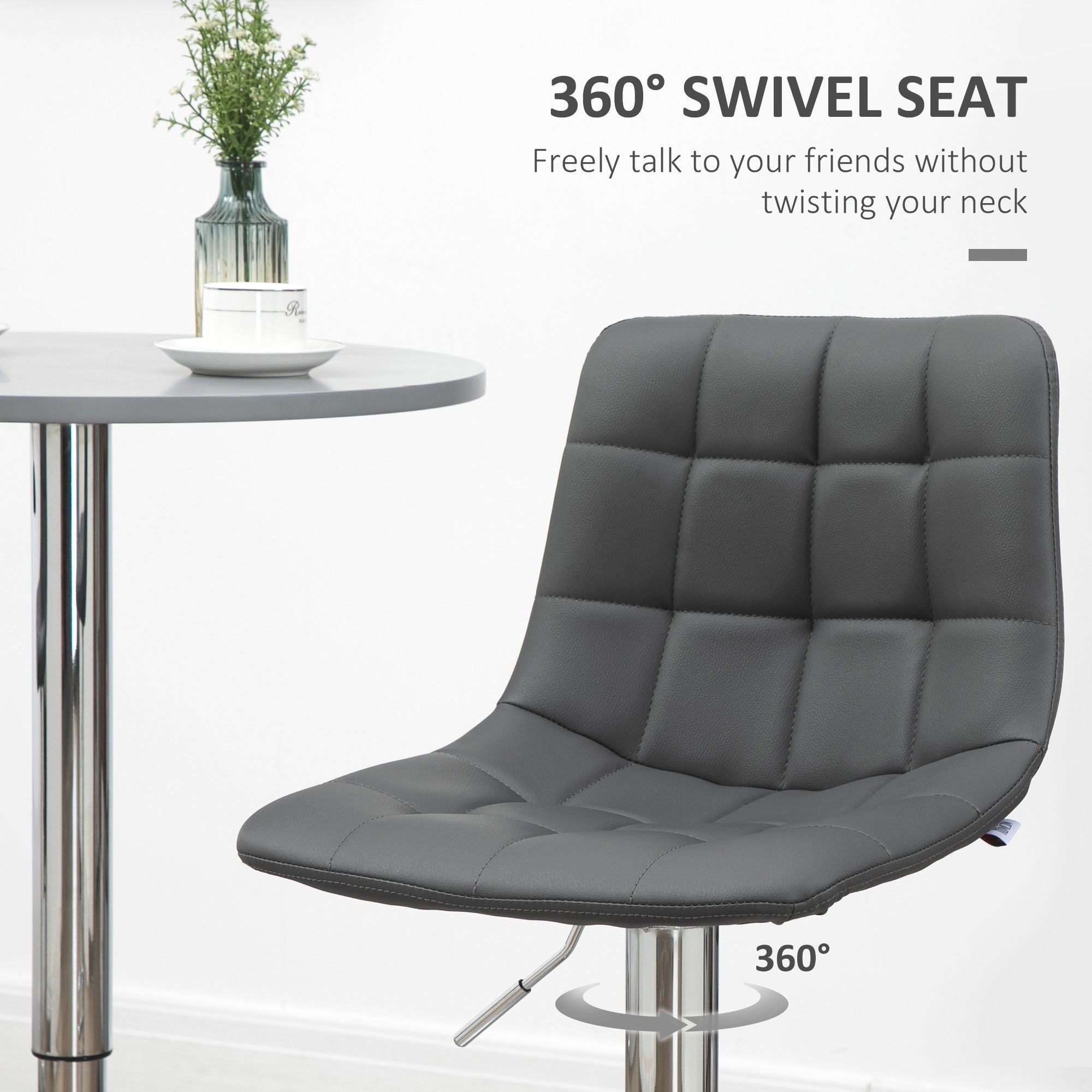 Set 2 swivel bar stools in like backs and backs, 42x45x89-110cm, Grey - Borgè