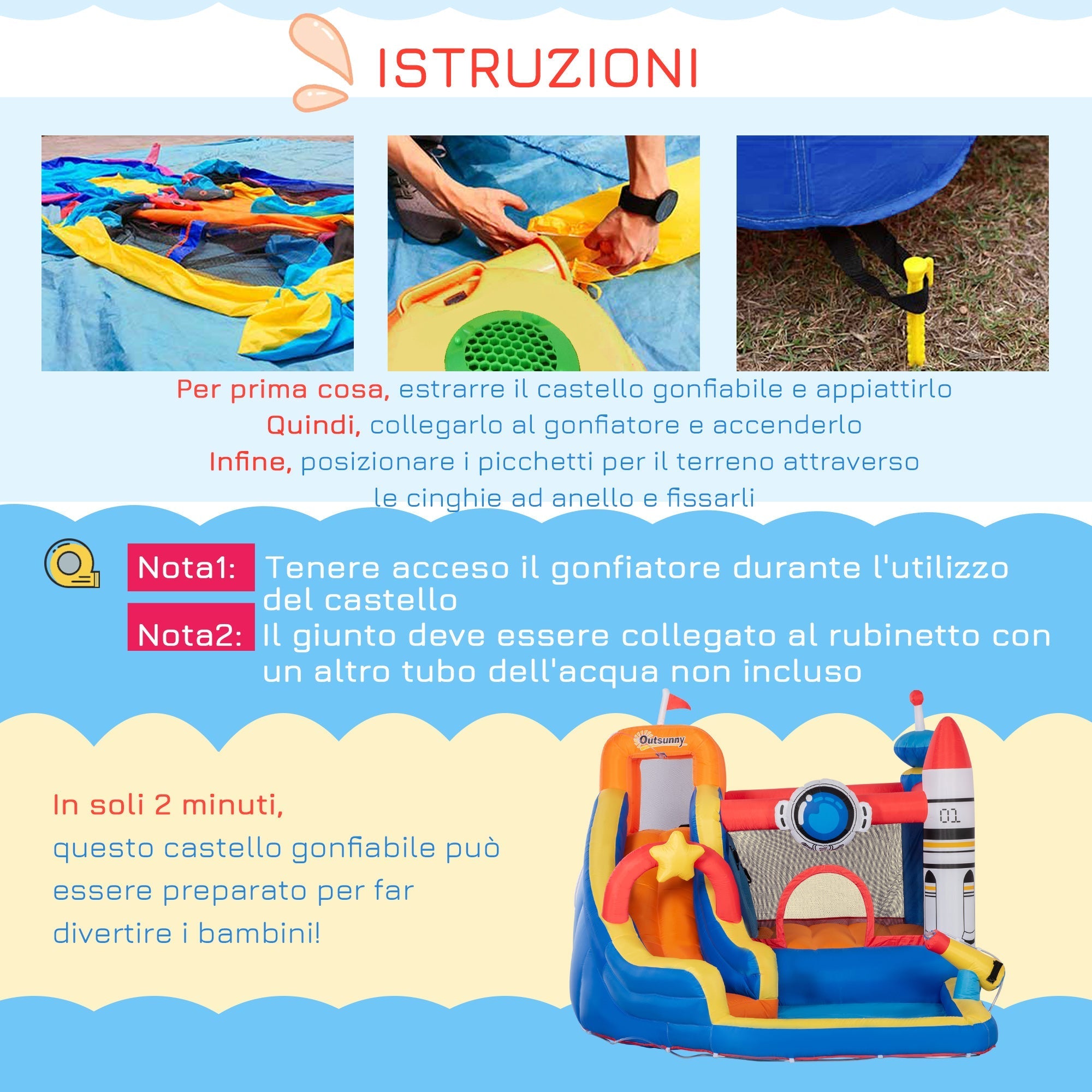 Inflatable Game for Children 3-8 Years Space Theme with Bag, 11 Stakes and Patches Included, 340x270x227 cm - Borge' Group Limited