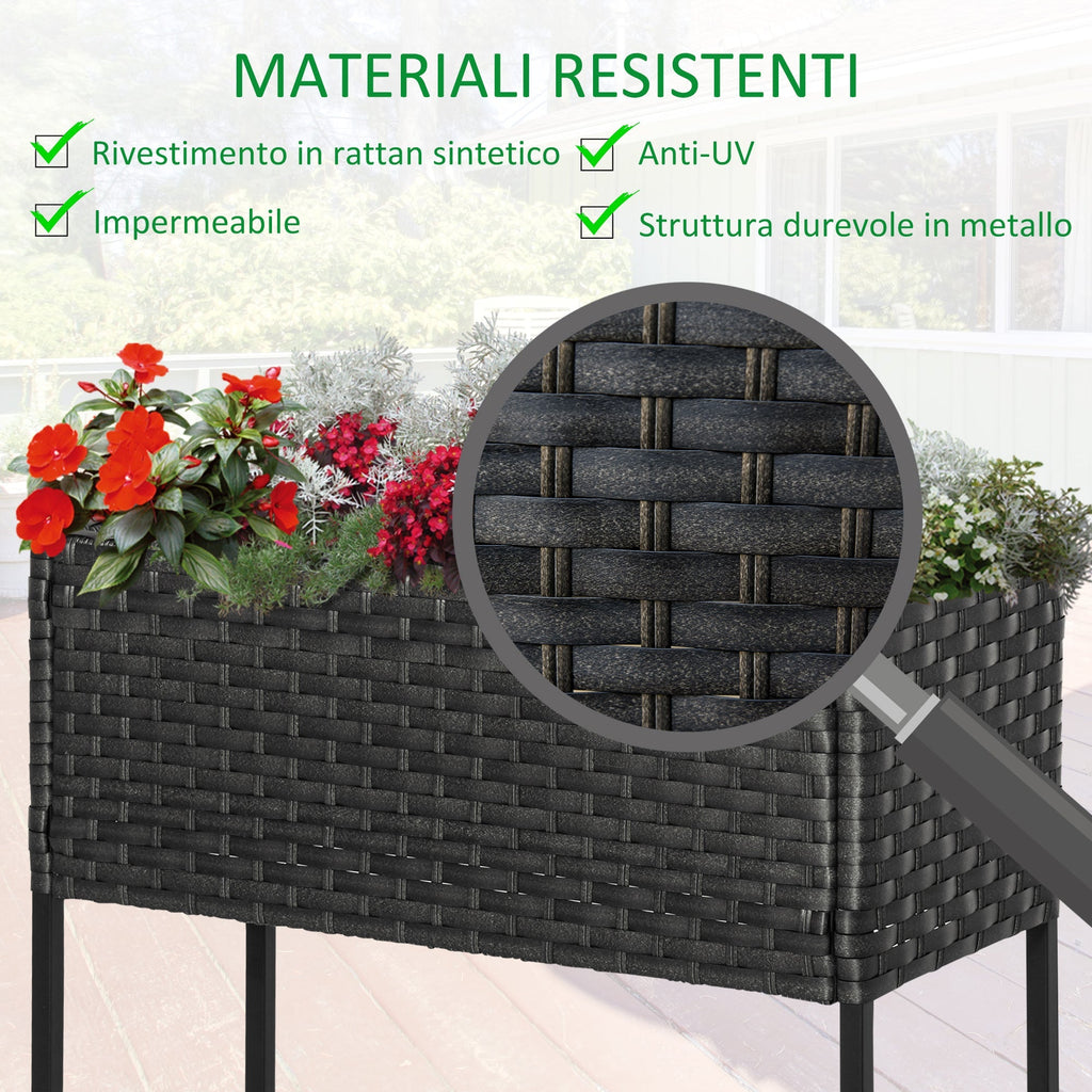 Raised Garden Bed, Wicker-Effect Planter with Shelf, Raised Garden Bed for Indoor and Outdoor Use, Grey (70cm x 30cm x 72cm) - Borge' Group Limited