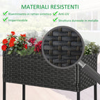 Raised Garden Bed, Wicker-Effect Planter with Shelf, Raised Garden Bed for Indoor and Outdoor Use, Grey (70cm x 30cm x 72cm) - Borge' Group Limited