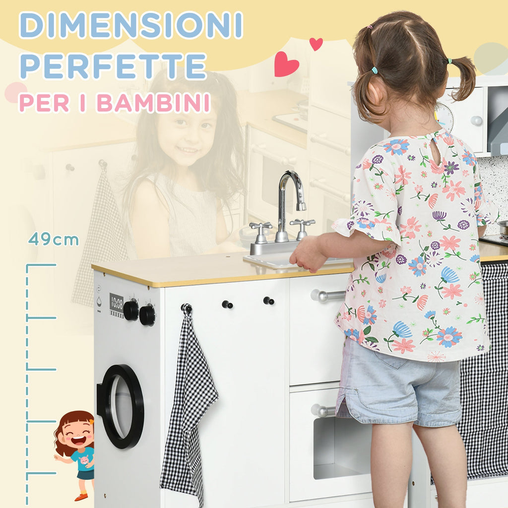 Homcom cuisine 2 pieces for children 3-6 years with kitchen utensils, lights and sound effects, in mdf and pp - Borgè