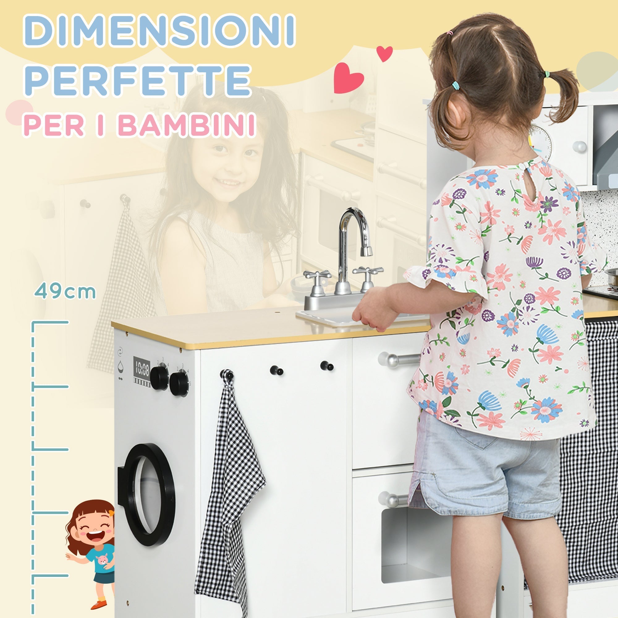 Homcom cuisine 2 pieces for children 3-6 years with kitchen utensils, lights and sound effects, in mdf and pp - Borgè