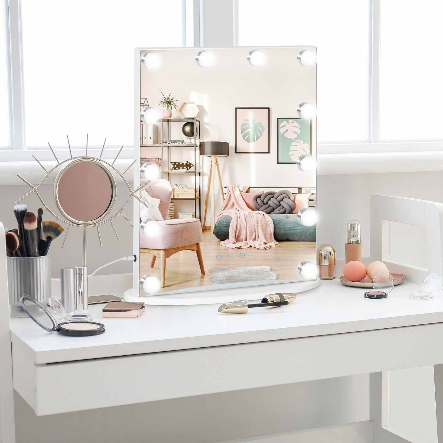 Homcom table mirror for makeup and make -up with 12 dimmable led lights and touch switch - Borgè