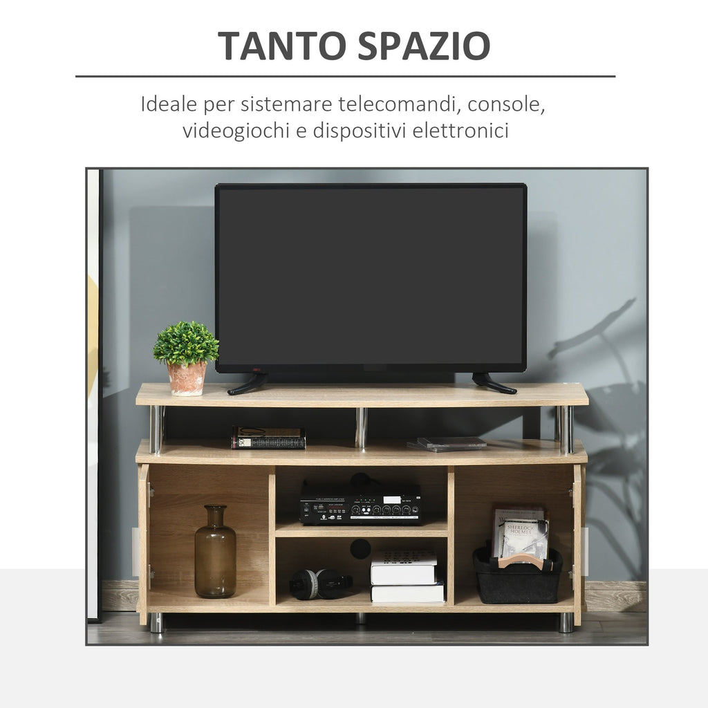 Modern TV Mobile with 2 shelves, Passacavi holes and 2 cabinets in MDF 105x40x55cm - oak - Borgè