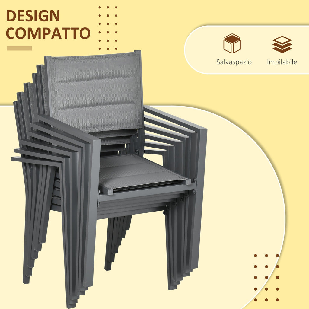 Extendable Aluminum Garden Table and 6 Chairs Set with Breathable Seat, Grey - Borge' Group Limited