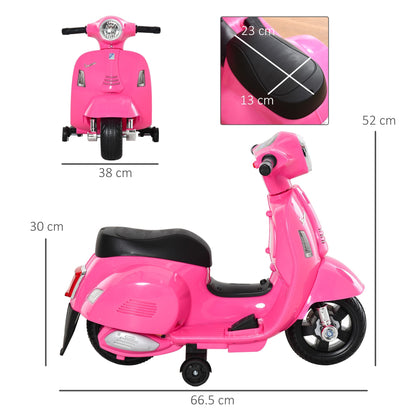 electric motorcycle for children with official Vespa 6v battery license, headlights and horn, for children of 18-36 months, Rosa, 66.5x38x52cm - Borgè