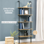 Homond bookcase in Scala with 5 shelves in industrial style in wood and metal, 60x30x184.5cm, brown - Borgè