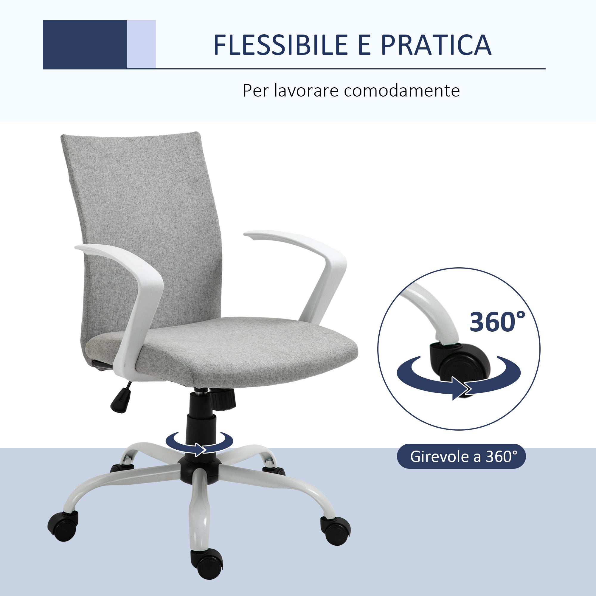 Ergonomic and swivel from office chair, adjustable height in Grey fabric, 61x61x89-99cm - Borgè