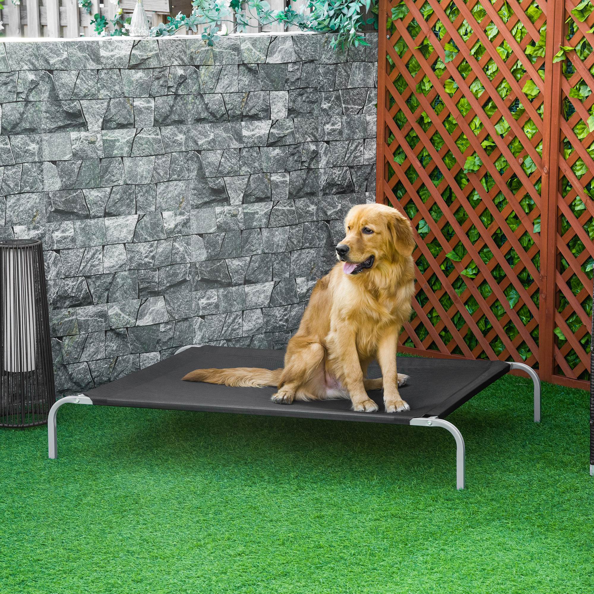 Indoor and Outdoor Dog Bed, Capacity up to 32kg, Breathable Fabric, 130x90x20cm, Black - Borge' Group Limited