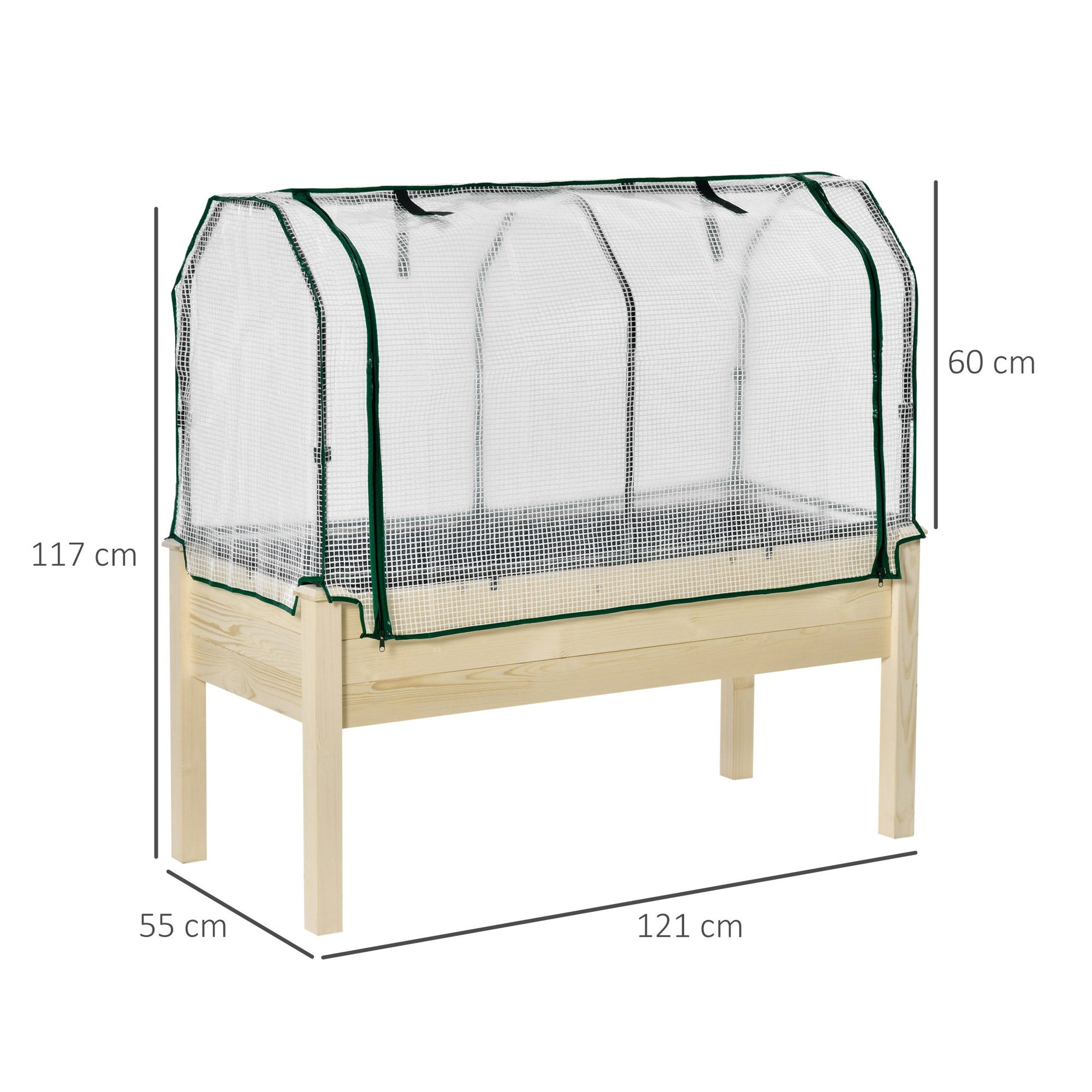 Outsunny Vegetable Bed in Box with Garden Greenhouse, Outdoor Plant Holder in Wood and PE for Flowers and Vegetables, 121x55x117cm - Borgè