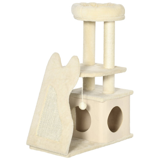 Cat Tree for cats with Scratch Pole, removable house and bed, 60x30x83cm, beige - Borgè