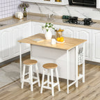 Homcom island kitchen with folding work surface and 2 wooden shelves and steel, 120x76x91.5cm, white - Borgè