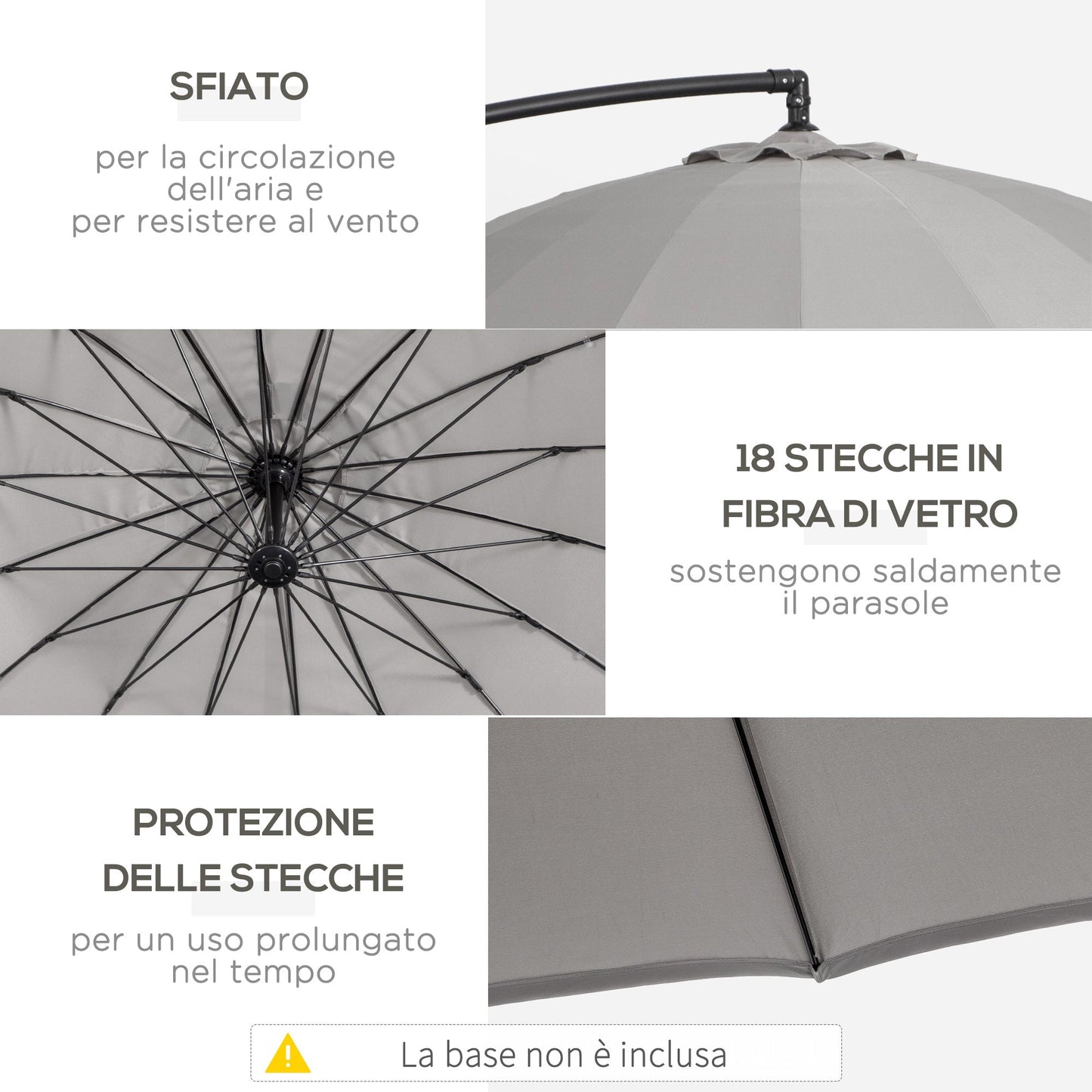 Outsunny Garden umbrella φ296cm, arm umbrella for Grey exterior with cross base - Borgè