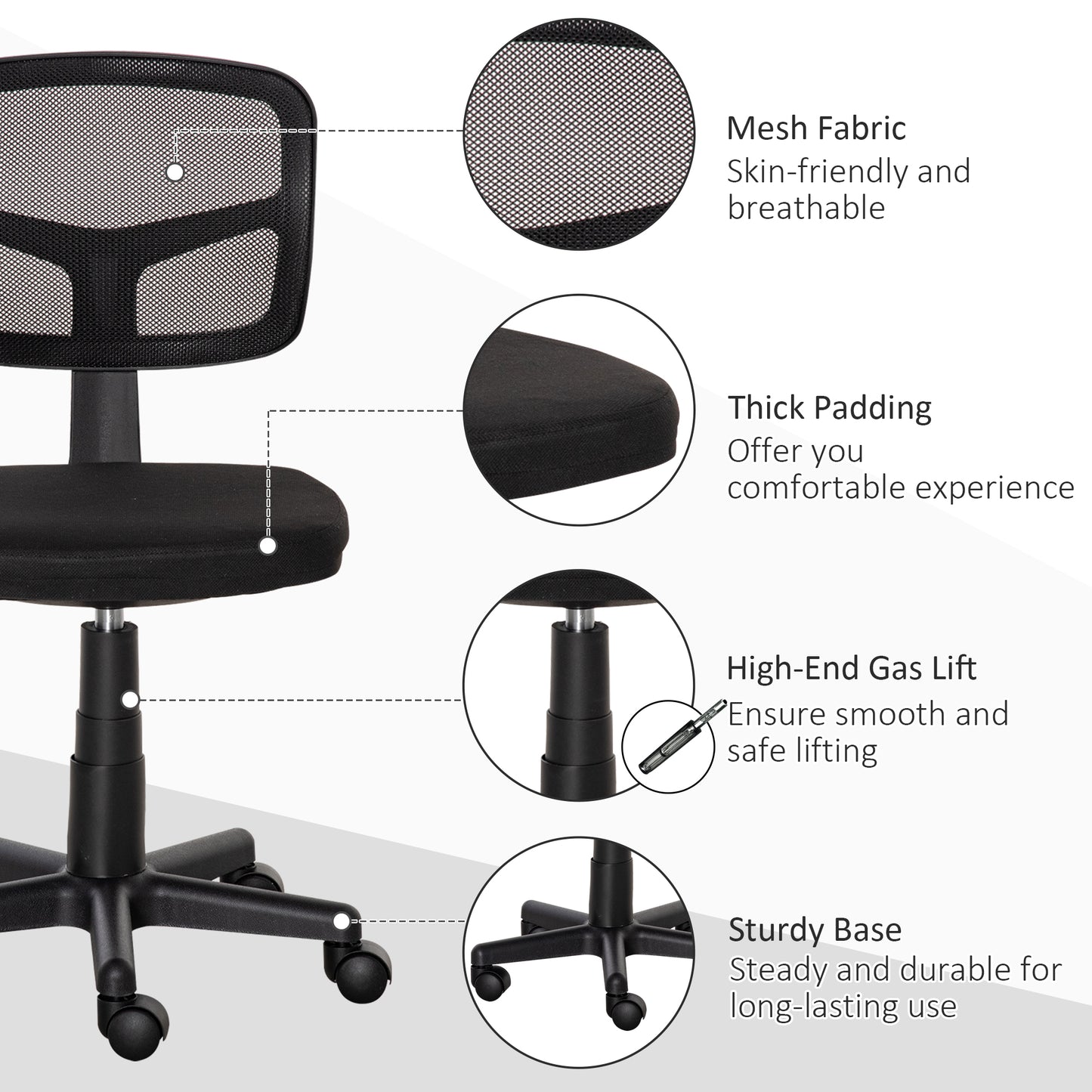 Ergonomic office chair on the net without armrests and height, black - Borgè