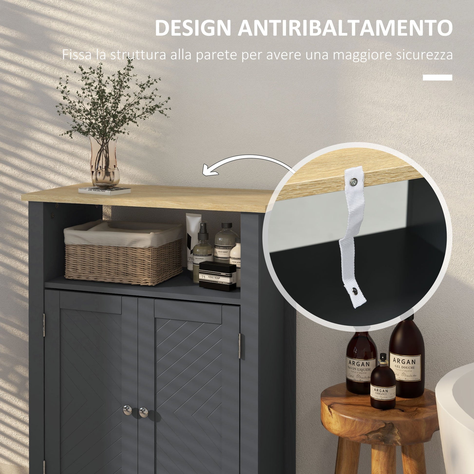 Bathroom Cabinet with 3 MDF and shelves with adjustable Internal shelf | 60x30x80.5 cm - Borgè