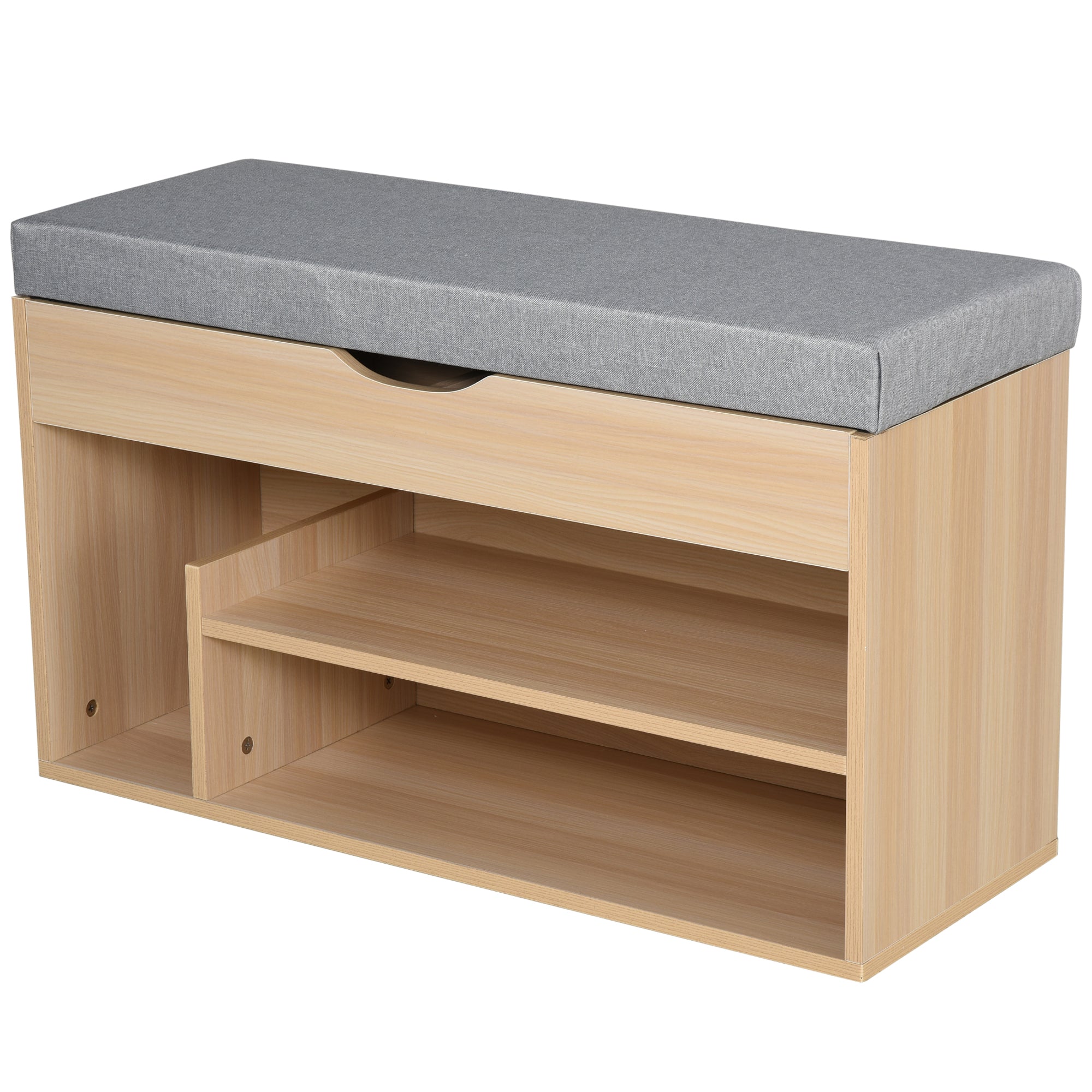 Scarpiera 2 in 1, wooden bench with padded seat and hidden compartment, for entry/input, 80 x 30 x 48cm - Borgè