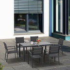 Extendable Glass Table and 6 Chairs Garden Set with Breathable Seat, Dark Grey - Borge' Group Limited