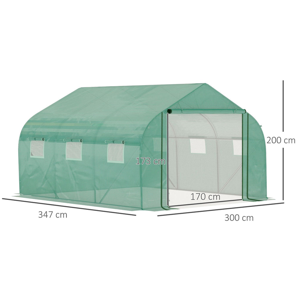 Tunnel Greenhouse with PE Cover and Steel Structure, Roll-Up Door and 6 Windows, 3.5x3x2m, Green - Borge' Group Limited