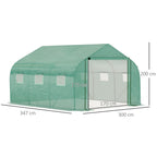 Tunnel Greenhouse with PE Cover and Steel Structure, Roll-Up Door and 6 Windows, 3.5x3x2m, Green - Borge' Group Limited