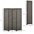 Indoor Room Divider, 4-Panel Folding Screen, Wooden and Bamboo Room Divider, 180x180x1.9cm, Black and Brown - Borgè
