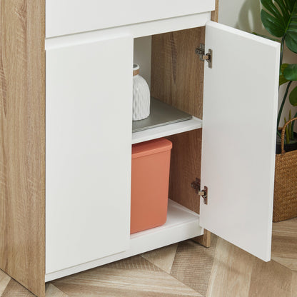 Kleankin Multiuse bathroom cabinet, bathroom cabinet with locker and drawer, space -saving, wood and white 60x30x90cm - Borgè