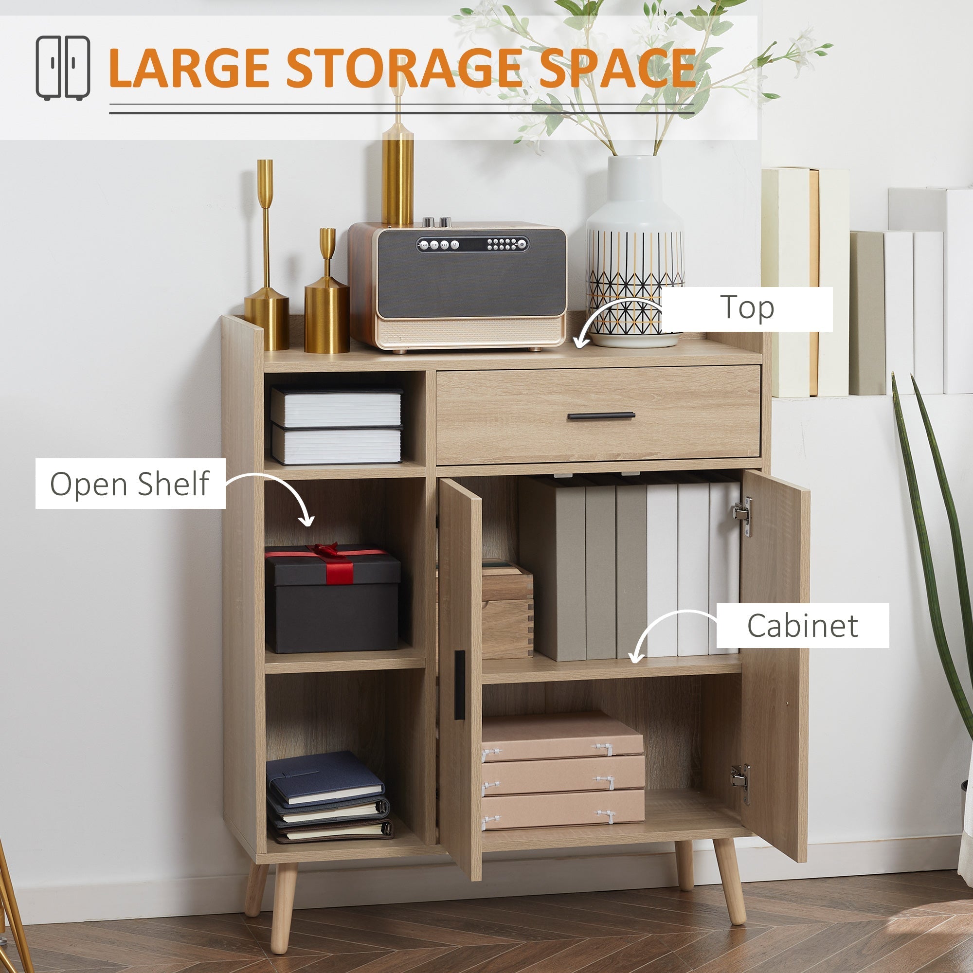 Multiuse Modern Credenza With Wooden locker and drawer 80x30x96.5cm - Borgè