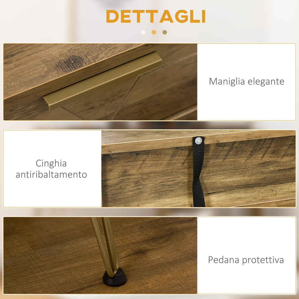 Table Console in chipboard and steel for entrance and living room with open shelf and 2 drawers, 120x29x79 cm - Borgè