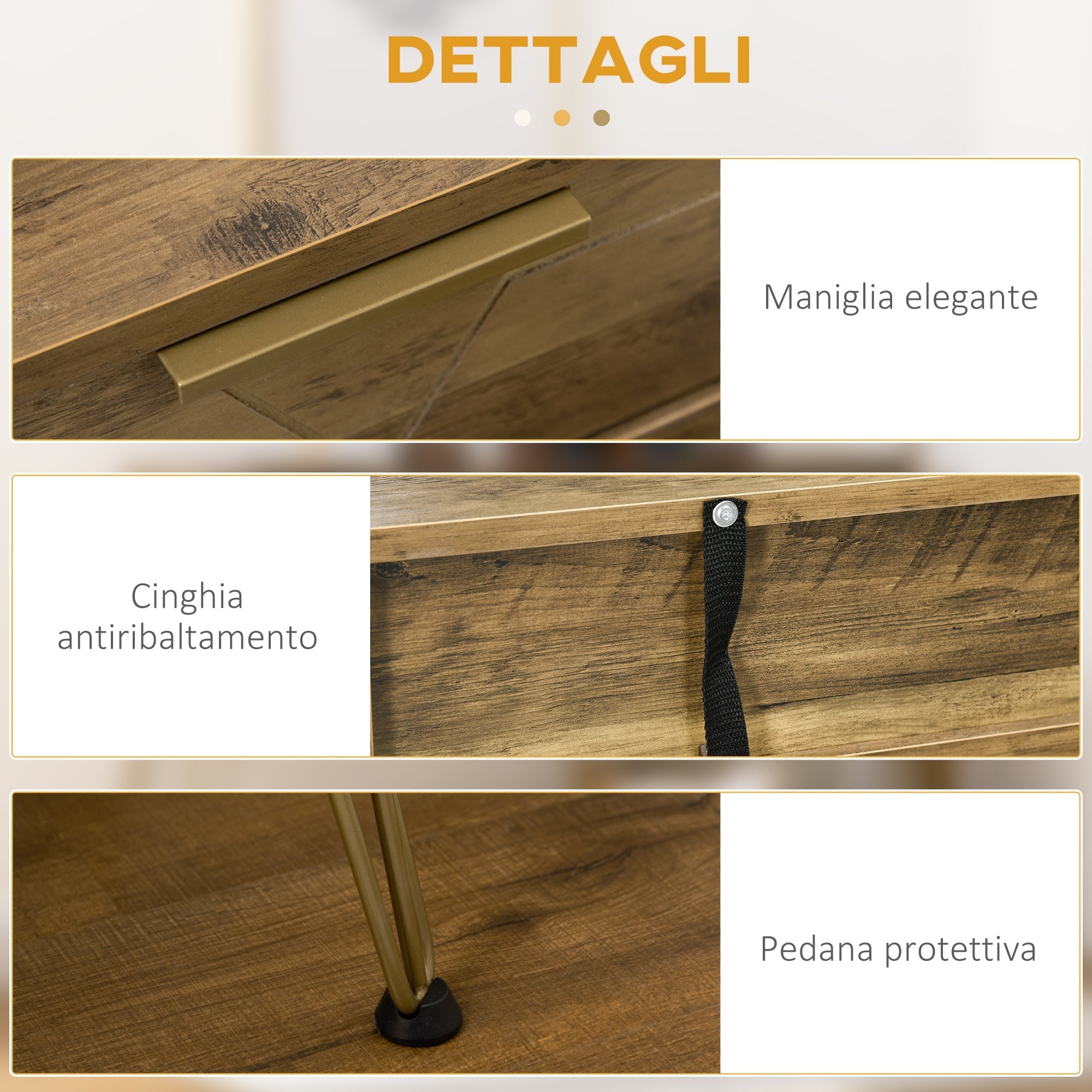 Table Console in chipboard and steel for entrance and living room with open shelf and 2 drawers, 120x29x79 cm - Borgè