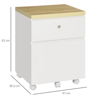 Mobile office for office with 2 rack -to -sale drawers, lock and 5 wheels, 47x39.5x62cm, white