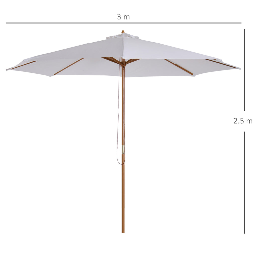 3x2.5 m Garden Umbrella with 8-Ribbed Wooden Pole, Made of Bamboo, Wood and Polyester, White - Borge' Group Limited