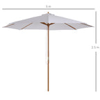 3x2.5 m Garden Umbrella with 8-Ribbed Wooden Pole, Made of Bamboo, Wood and Polyester, White - Borge' Group Limited