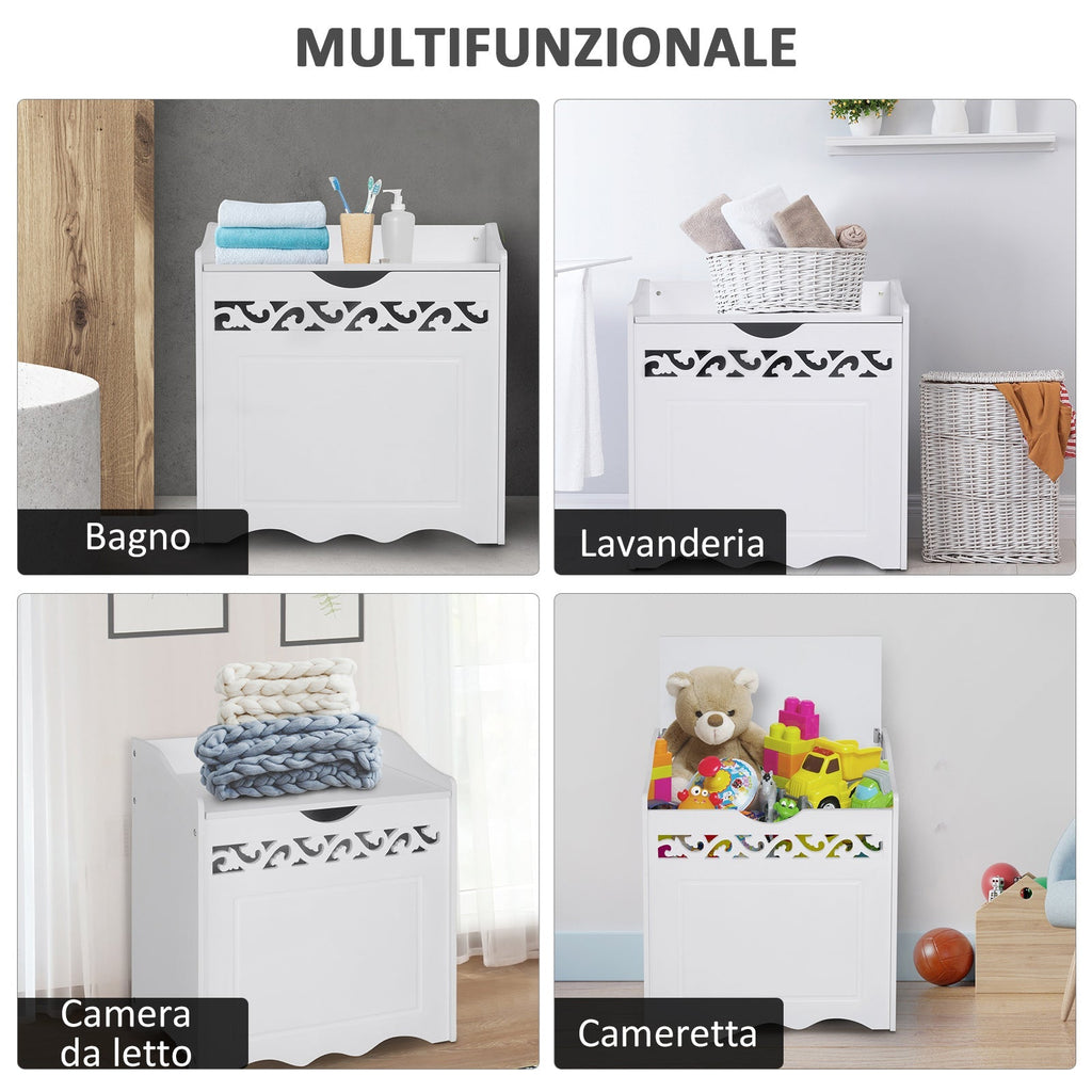 Wooden Wooden Cabinet with White with carved decoration 55 x 34 x 58 cm - Borgè