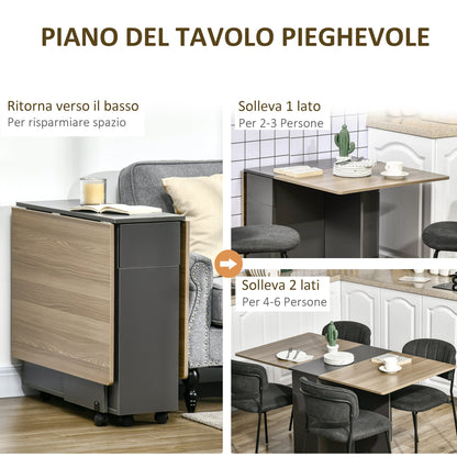 rectangular folding table of lunch in chipboard with 2 drawers, a locker and 6 wheels, max. 6 people, 140x76x76cm, wood color - Borgè