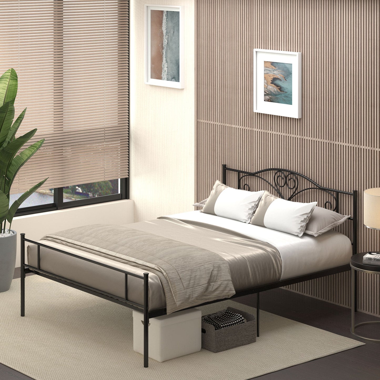 Homcom structure read a square and a half in steel with integrated slats, headboard and footboard, 140x200cm - Borgè