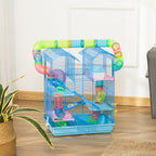 Pawhut for hamsters and 5 -storey rodents with colored pipes, wheel, small house and accessories included, blue, 47x30x59cm - Borgè