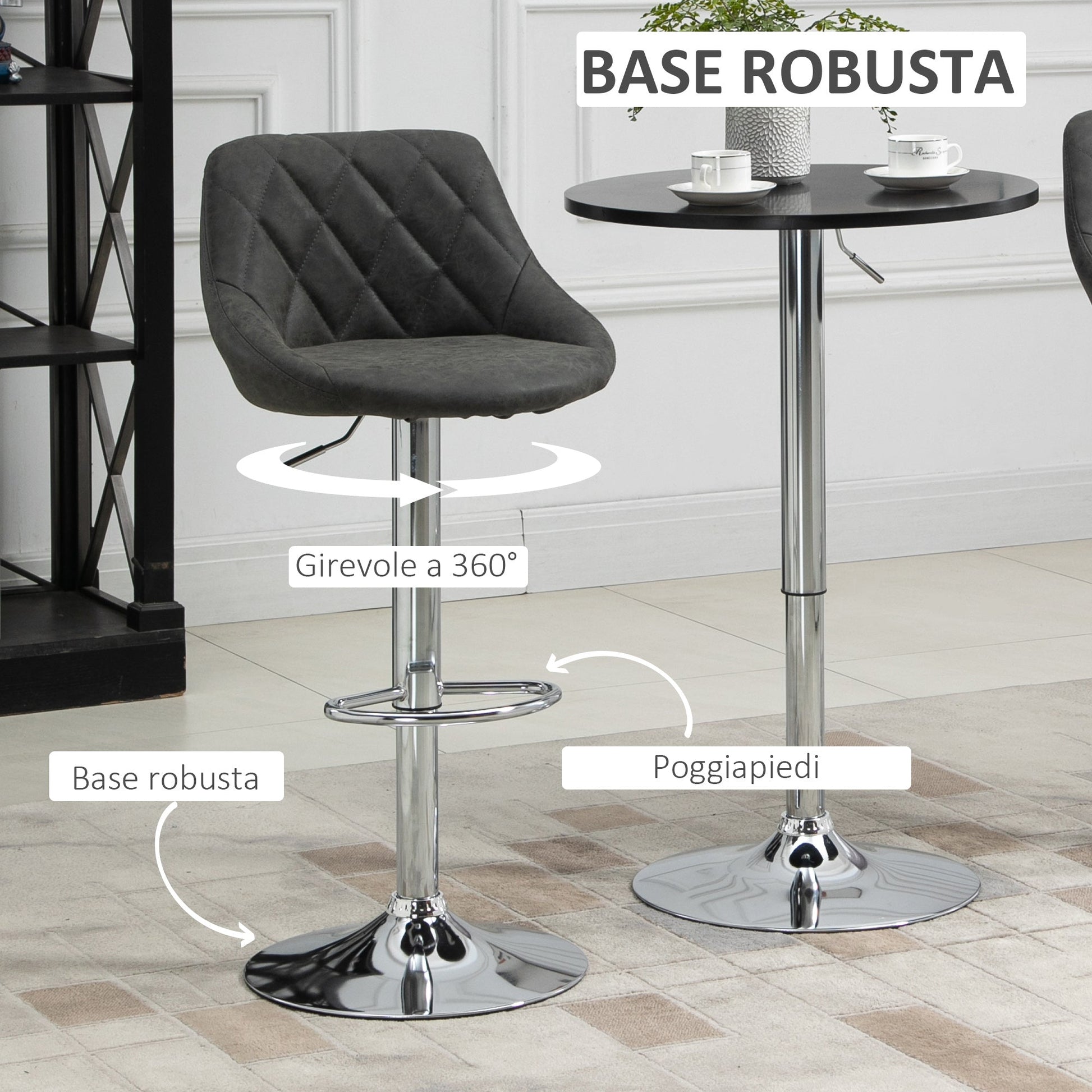 Set 2 swivel design bar stools with adjustable height - dark Grey - Borgè