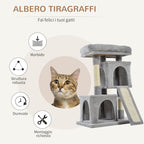 Cat Tree with Sisal Poles, Bed and 2 Houses, 59x39x83cm, Grey - Borge' Group Limited