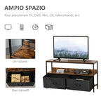 Industrial Style TV Mobile with fabric and shelf draws, metal and mdf, 98x29x56cm, brown - Borgè