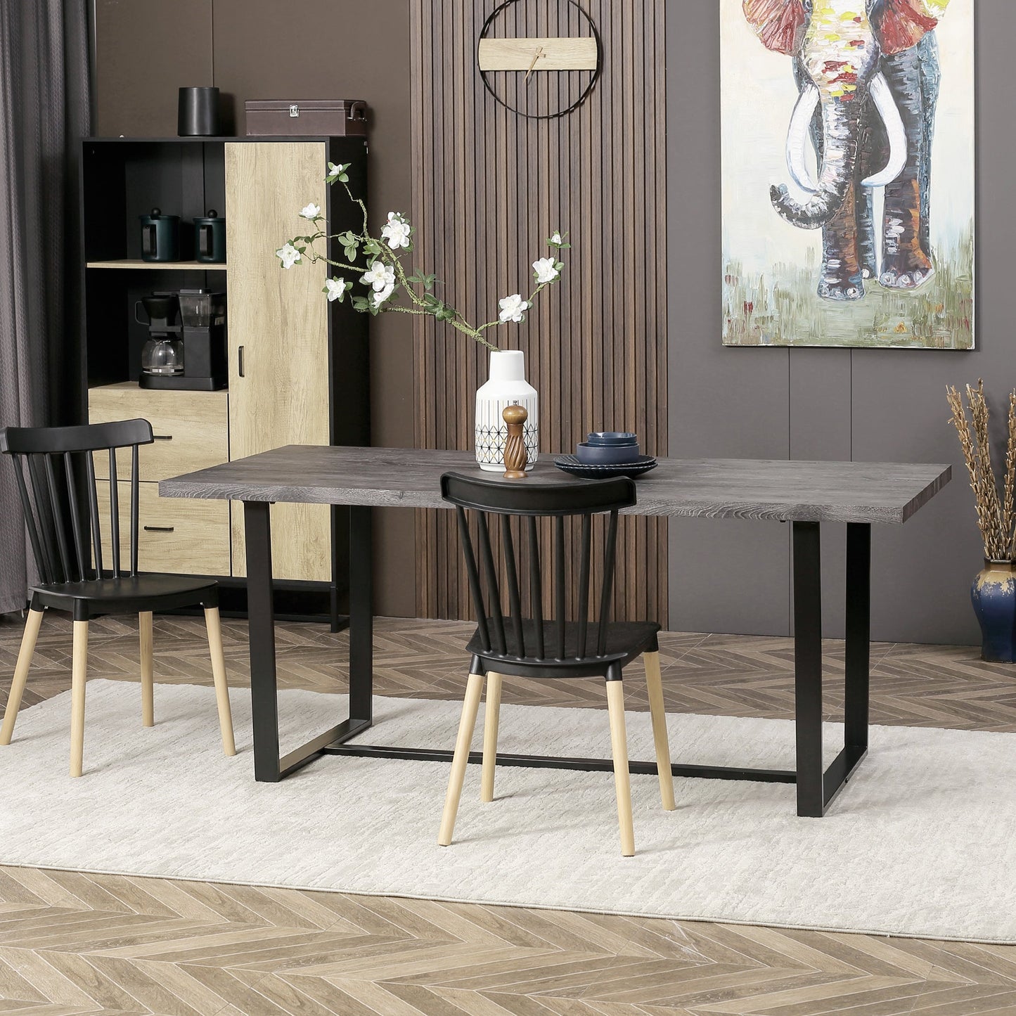 Industrial Chic: Rectangular Dining Table for 8, 180x90x75cm, Grey and Black - Borgè