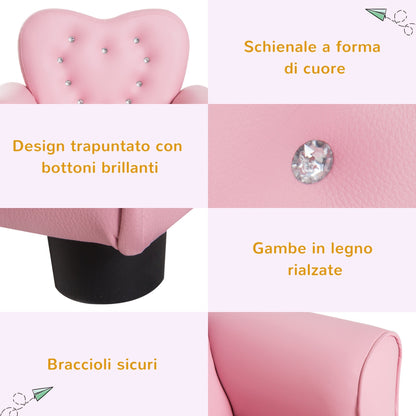 armroncin for padded children, bedroom armchair with pvc coating and wooden structure, 59x41.5x49cm, pink - Borgè