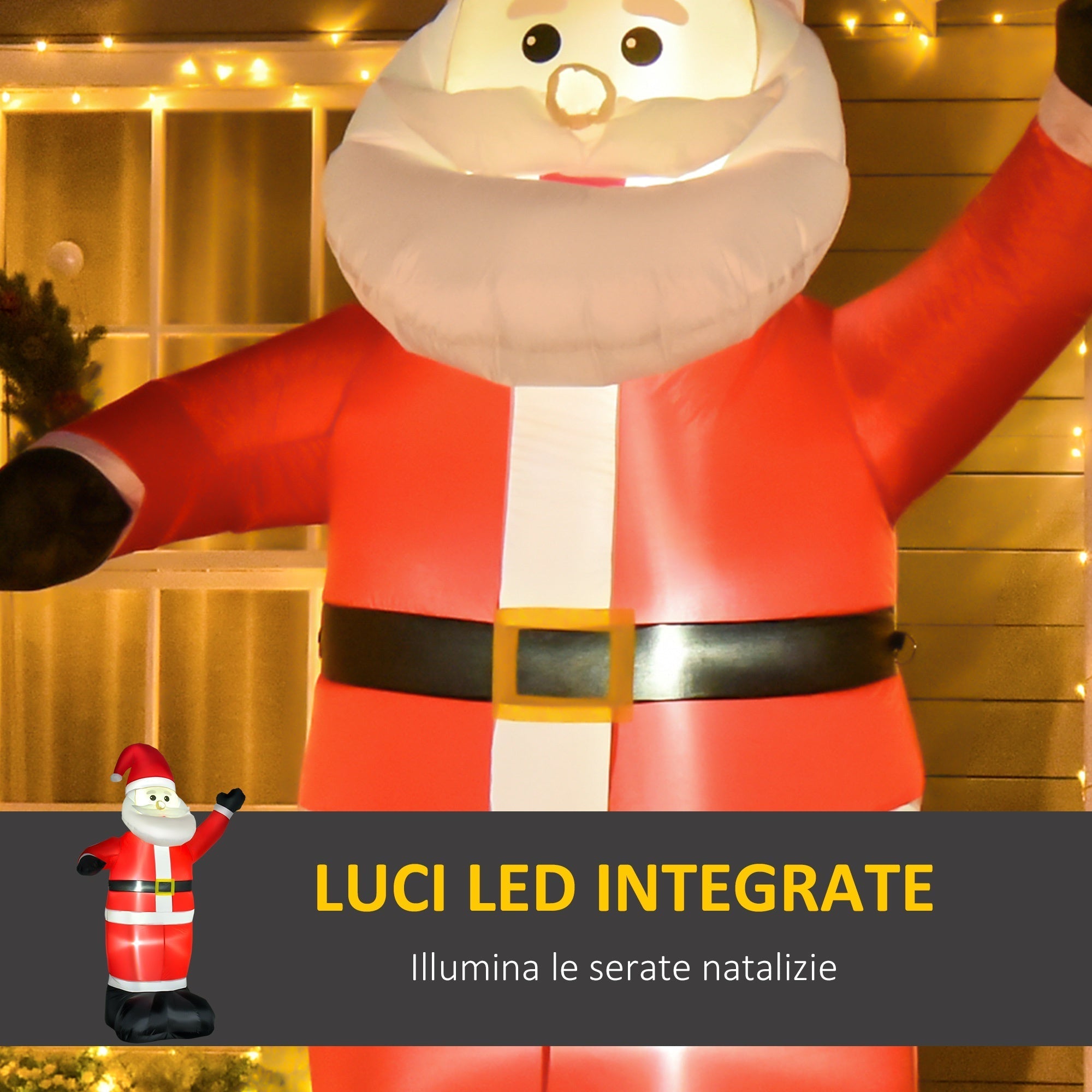 Santa Claus bright inflatable with LED lights Christmas decoration height 2.48m - Borgè