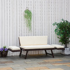 2 Seater Sofa with Extendable Armrests for Garden Rattan 129x63x67cm White, Brown - Borge' Group Limited