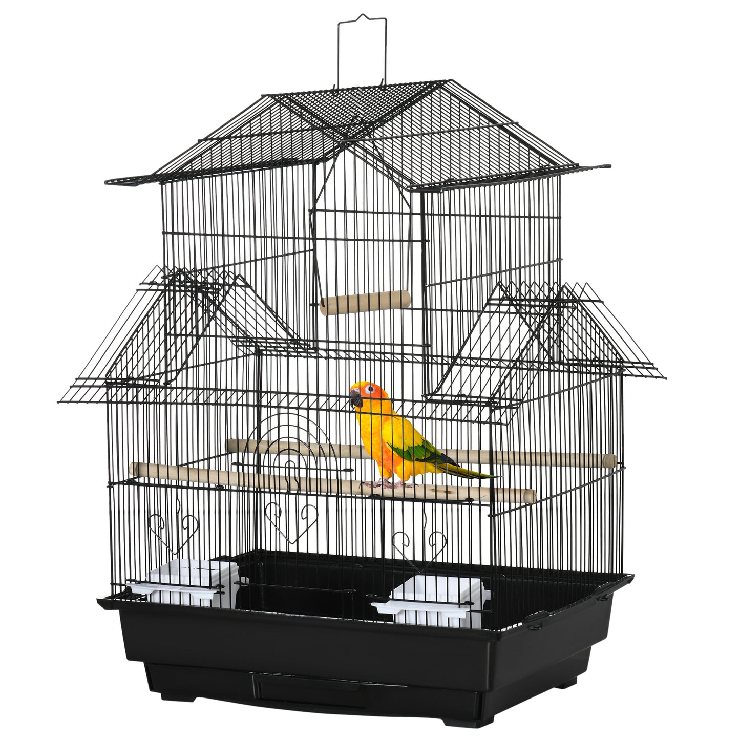 Pawhut bird cage with transport handle and removable tray, in metal and plastic, 50.5x41x63 cm, black - Borgè