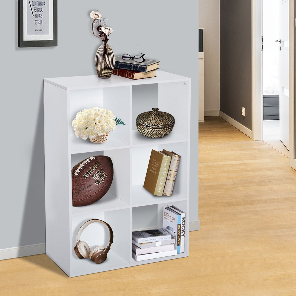 Homond bookcase with 6 white cubic compartments 91.5x29.5x61.5cm - Borgè