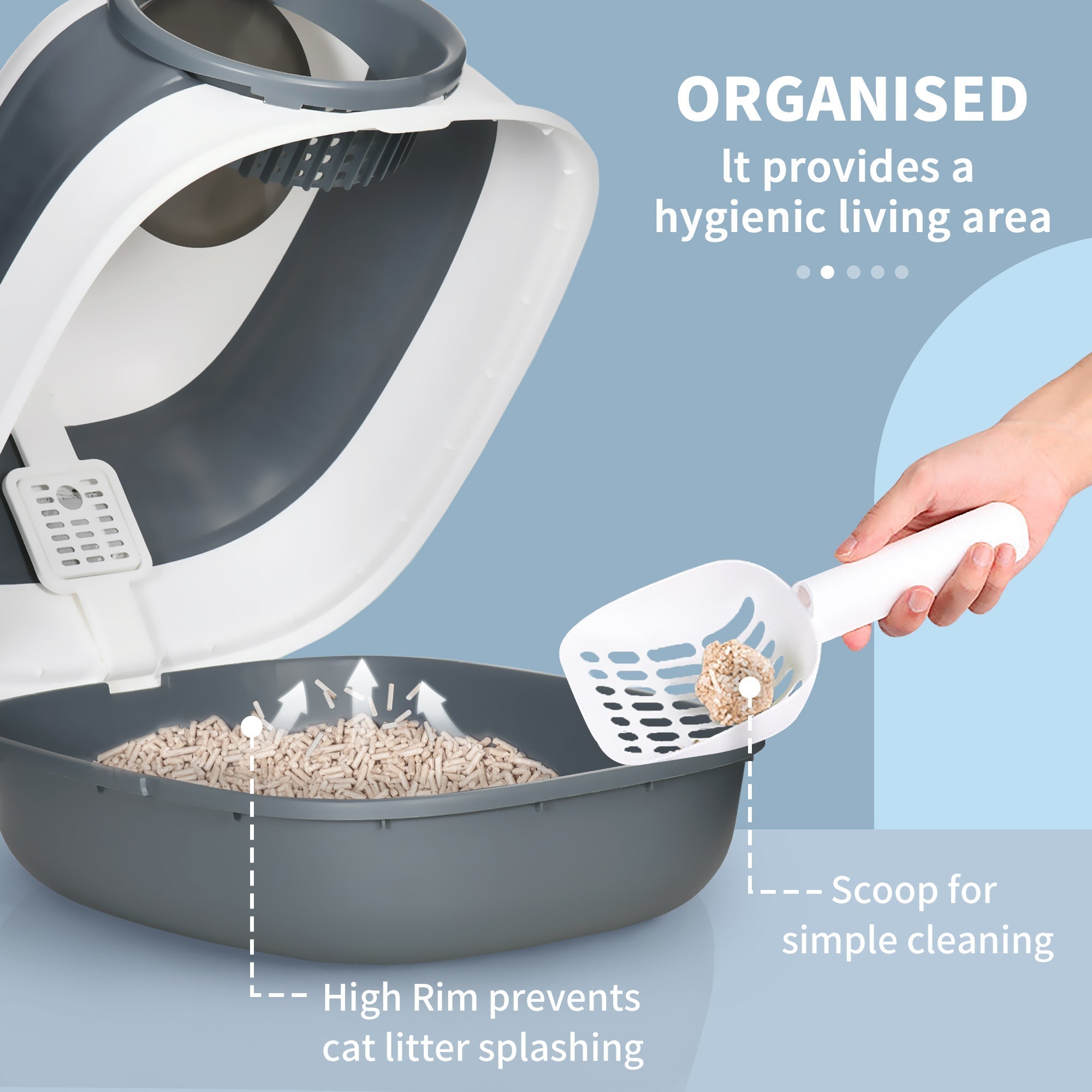 Cat Litter Box with Scoop and Deodorizer, Foldable Design with Handle, 52x41x38 cm - Borge' Group Limited