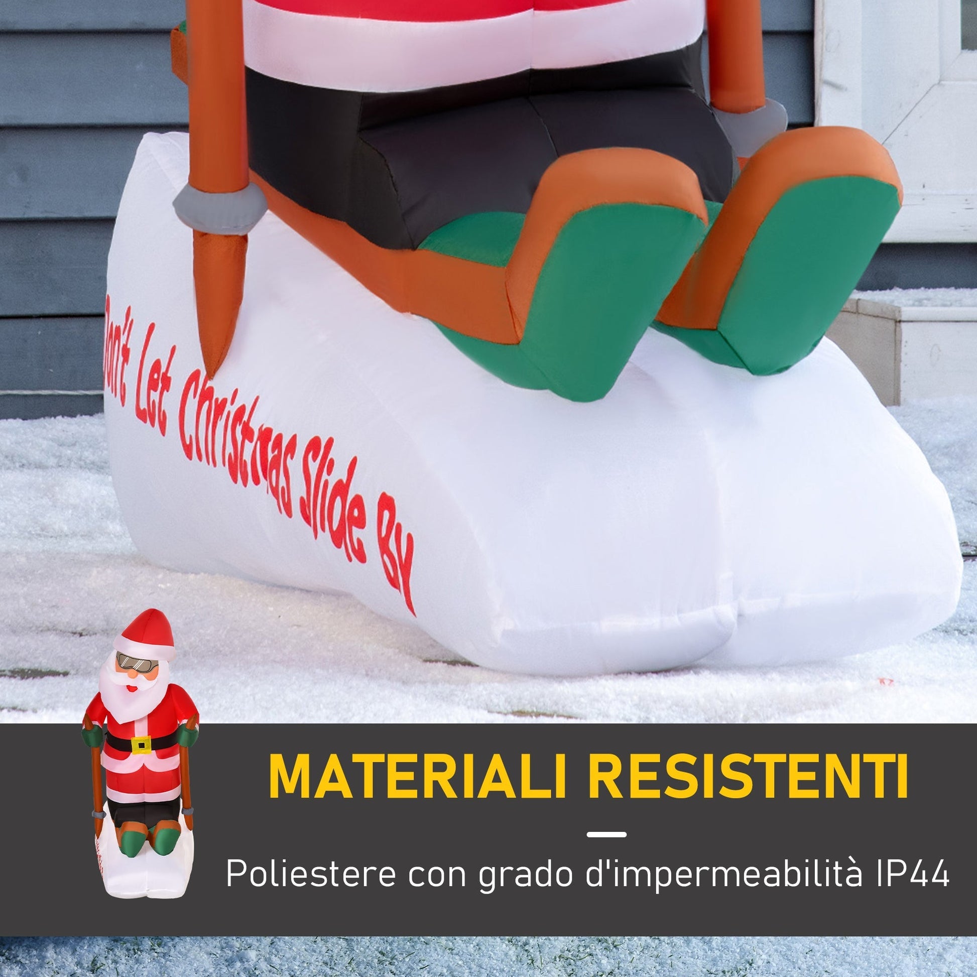 Santa Claus inflatable outdoor on skis with LED lights and swollen supplied - multicolor - Borgè