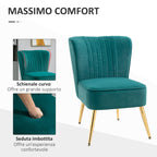 Modern Padded Scandinavian style armchair and covered in velvety fabric, 56x65.5x82.5cm - Green - Borgè