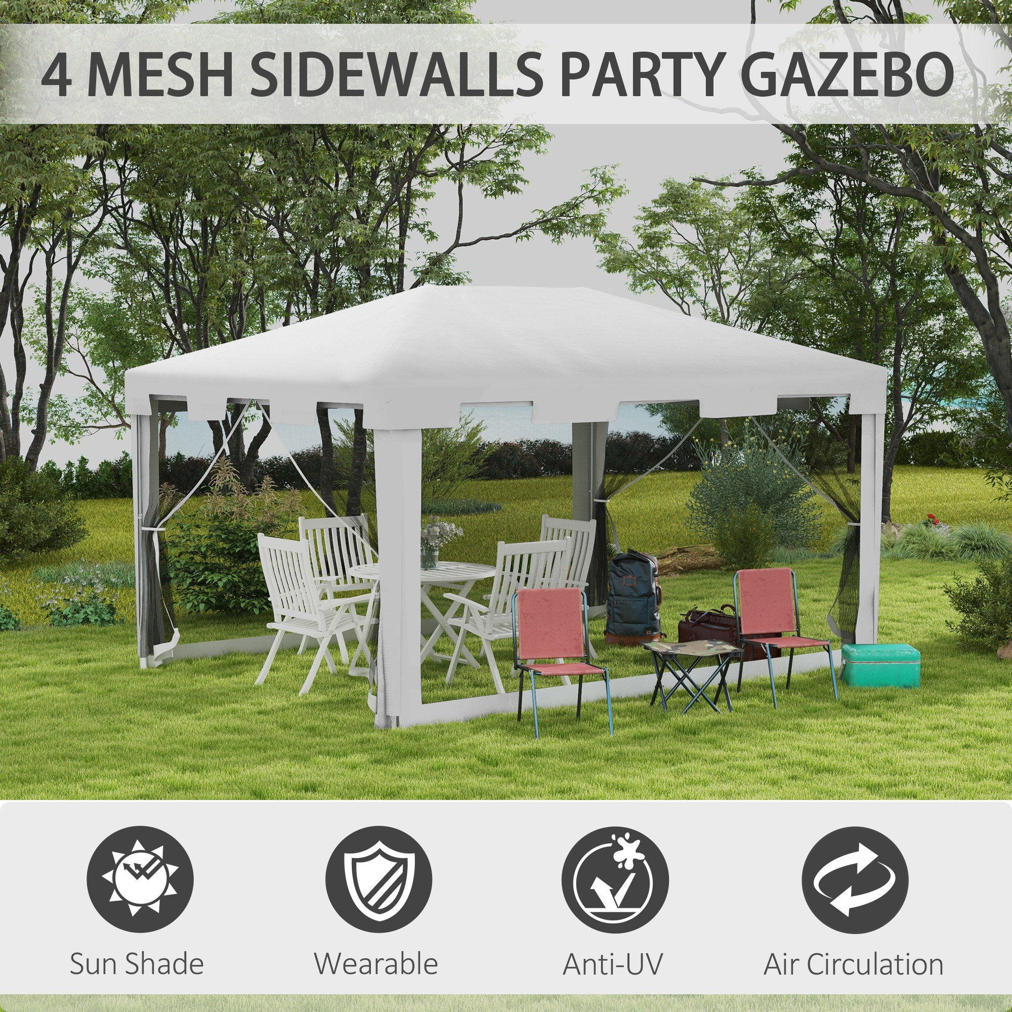 Outsunny Garden Gazebo 4x3 m folding with mosquito net and 2 inputs, in metal and PE, black and white - Borgè