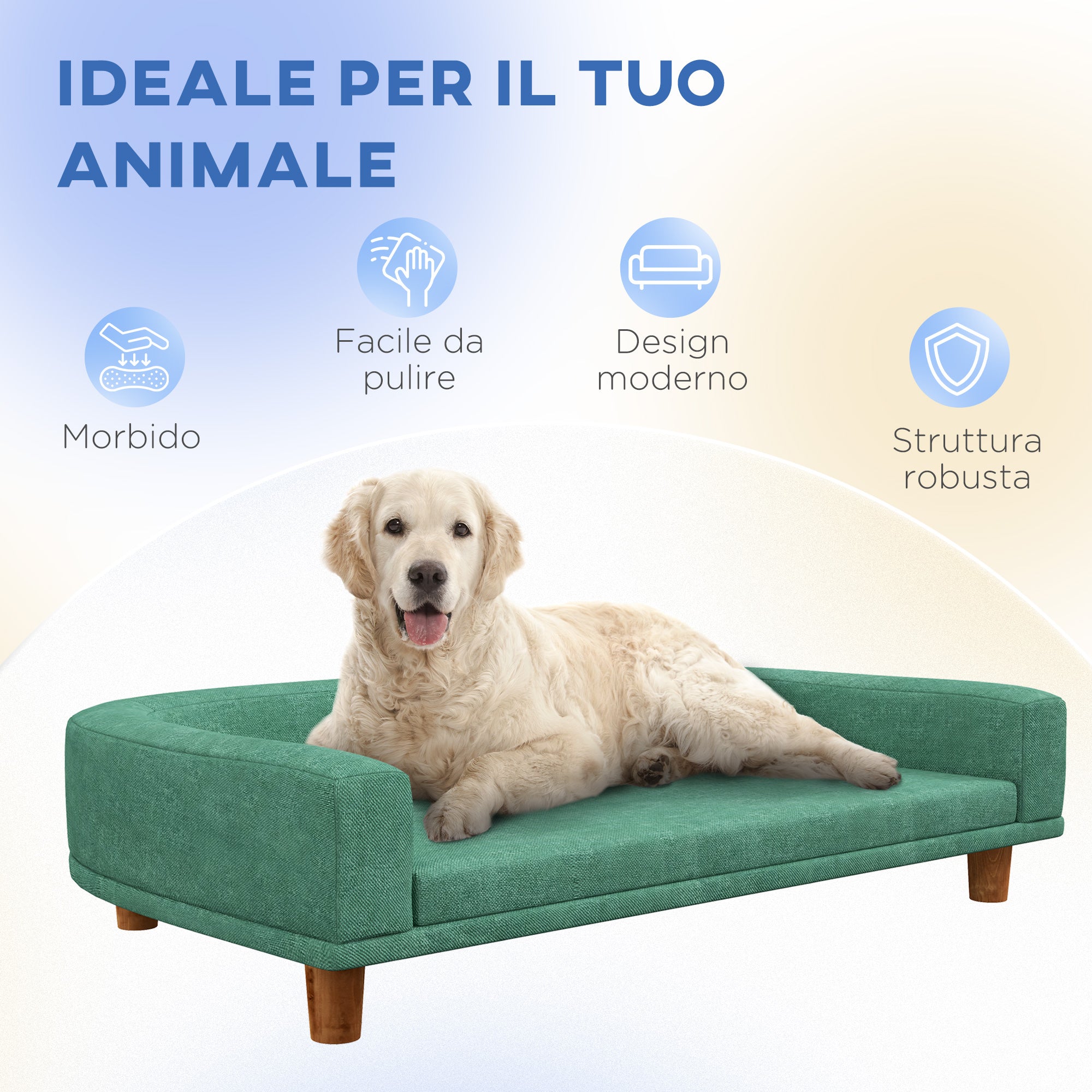 PAWHUT Sofa for large dogs with raised legs and removable cushion, 98x67x25 cm, light green - Borgè