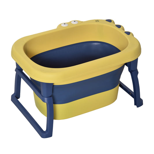 Folding bath tray for babies and children aged 0-6, in non-slip plastic, blue and yellow, 75.3x55.4x43cm